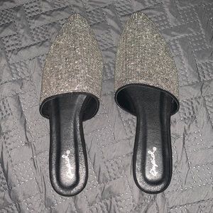 Qupid Rhinestone Slip on Mules